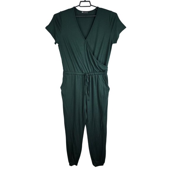 Womens Green Pretty Garden Drawstring Waist Jumpsuit V Neck Faux Wrap Size XL - Picture 1 of 9